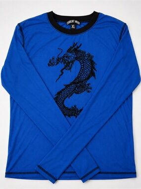 Current Mood Blue Long Sleeve Tee with Black Dragon Print